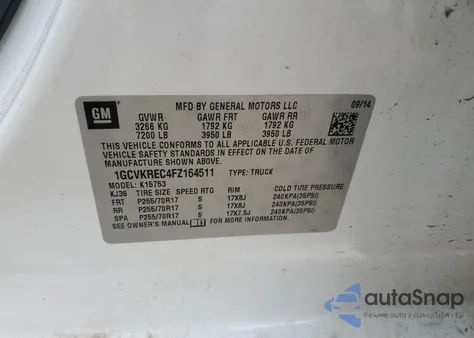 2015 Chevrolet Silverado 1500 1Lt from USA, damaged, VIN 1GCVKREC4FZ164511